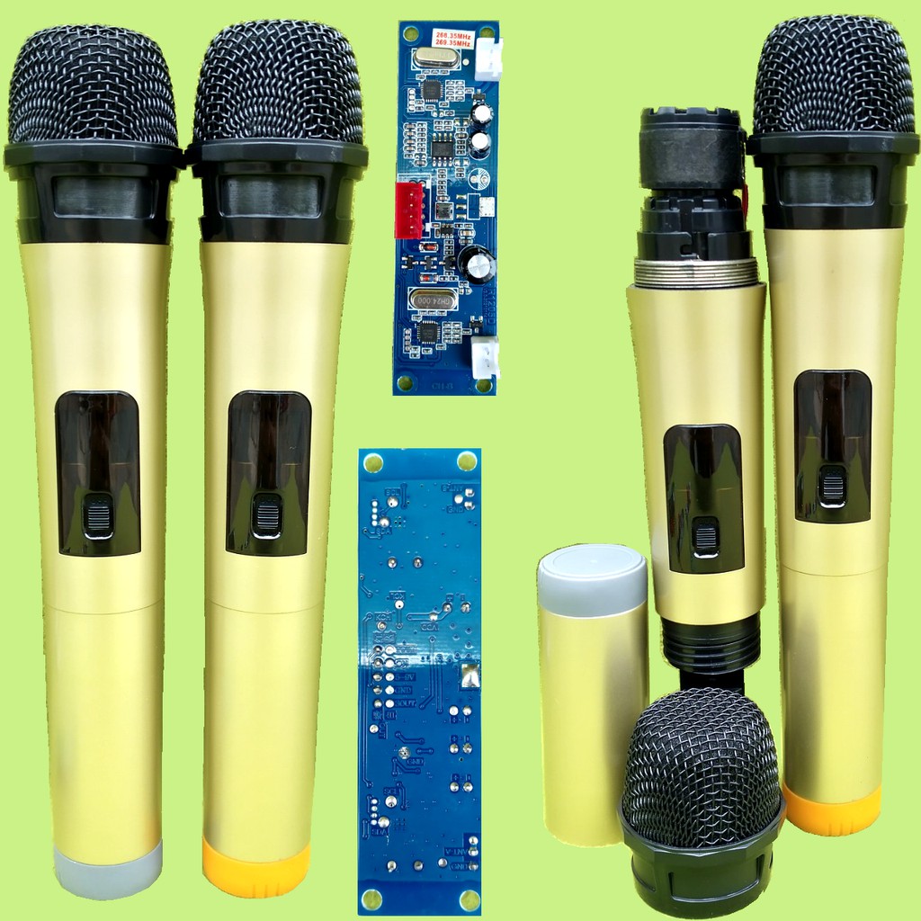 Micro không dây đôi VHF loa kéo mạch loa kéo màu vàng, micro cho loa kéo