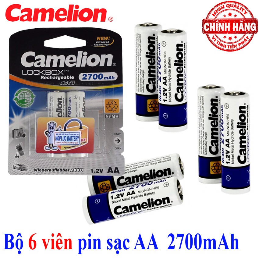 Bộ 6 Pin Sạc AA (2A) Camelion LockBox Rechargeable Accu 2700mAh - 1.2v