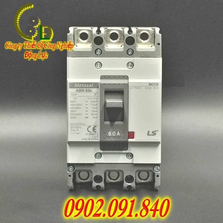 Aptomat (attomat) khối LS MCCB ABN 63C-60A. Át khối LS 60A 3 pha nhập khẩu chính hãng