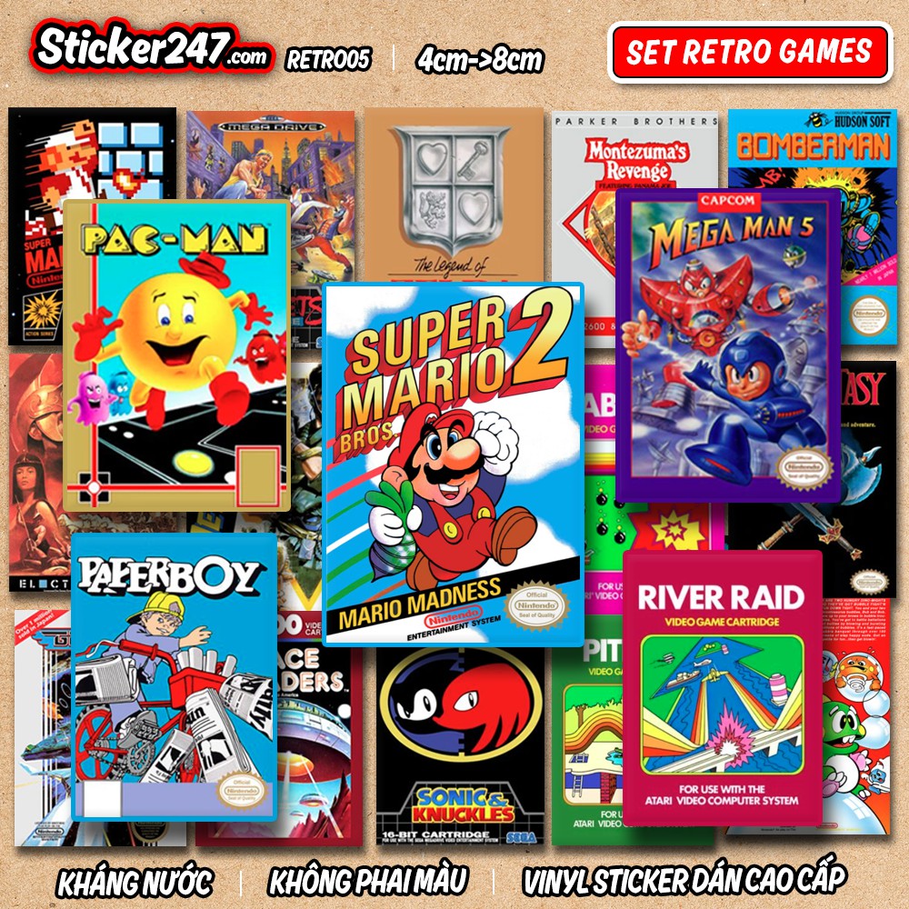 𝑭𝒓𝒆𝒆𝒔𝒉𝒊𝒑 Sticker Vintage Retro Games chống nước sticker dán laptop, điện thoại, đàn guitar, mũ bảo hiểm, vali