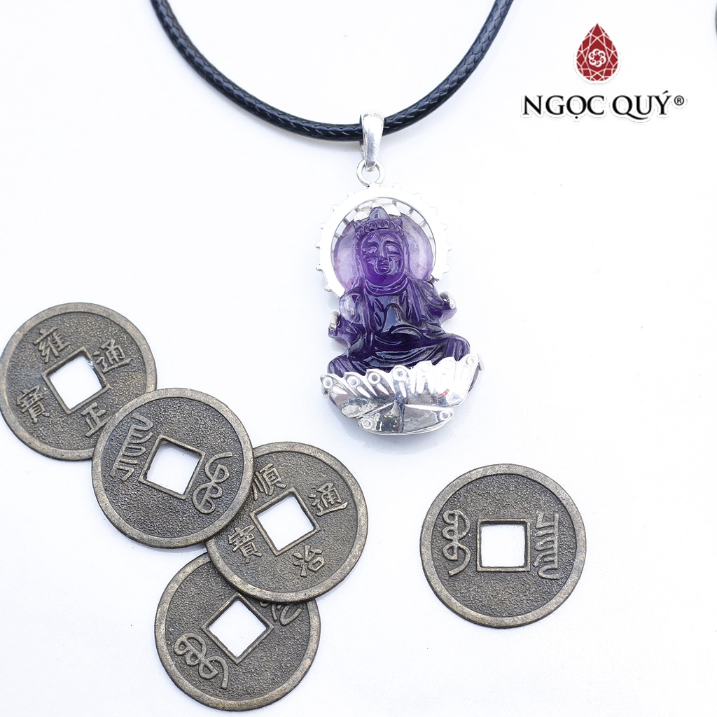 Mặt dây chuyền phật bà quan âm TA tím bọc bạc mệnh hỏa,thổ - Ngọc Quý Gemstones