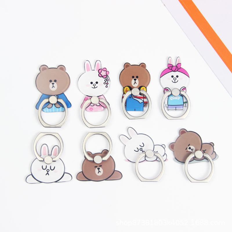 New Line Friends Korean Cartoon Cute Rabbit Cony Bear Brown Couple Mobile Phone Ring Holder Cell Phone Bracket Dây điện thoại di động