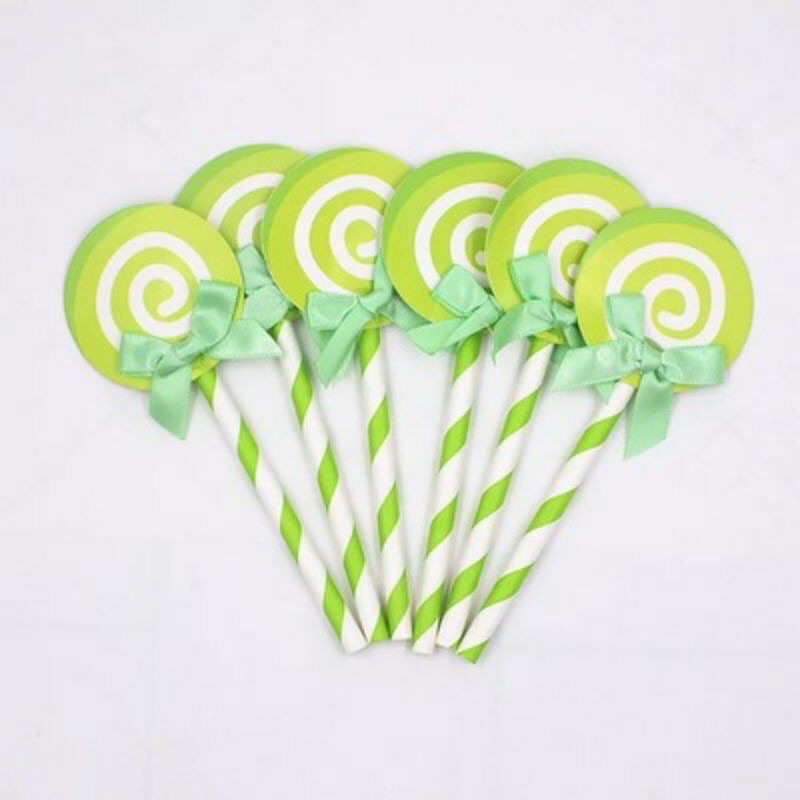 Set 5 que cắm hình kẹo mút trang trí bánh kem, phụ kiện trang trí bánh