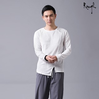 Áo Nam Dài Tay Cổ Tròn Cách Điệu Vải Đũi Xuất Dư (Linen)