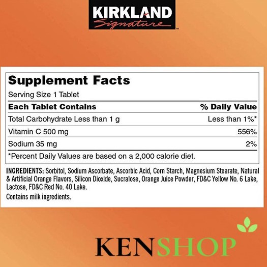 [MẪU MỚI] VIÊN NGẬM BỔ SUNG VITAMIN C 500mg Kirkland , 500 viên | BigBuy360 - bigbuy360.vn