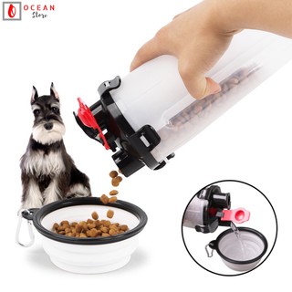 Bình nước 02 - Bình nước kèm thức ăn cầm tay du lịch cho thú cưng 2in1