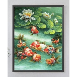 [ Ảnh thật ] Tranh thêu chữ thập cá chép hoa sen TN559 45*65cm thêu kín