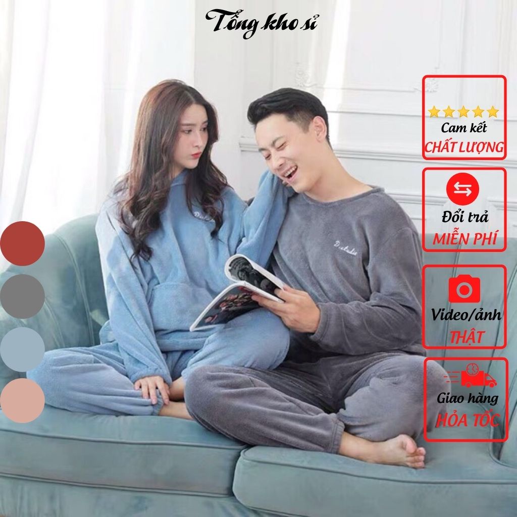 Bộ nỉ đôi, đồ mặc nhà đôi nam nữ mùa đông phong cách Hàn Quốc(hàng loại 1)
