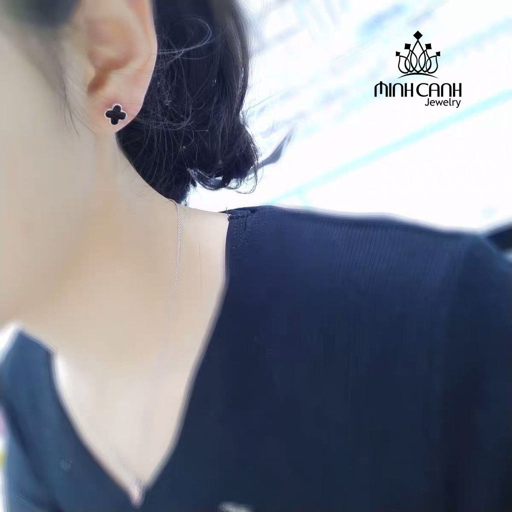 Bông Tai Bạc Cỏ 4 Lá Đen May Mắn - Minh Canh Jewelry