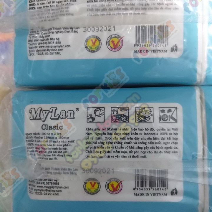 Sét 10 gói, Giấy rút, giấy ăn Cầu Vòng Mylan 3 lớp cao cấp