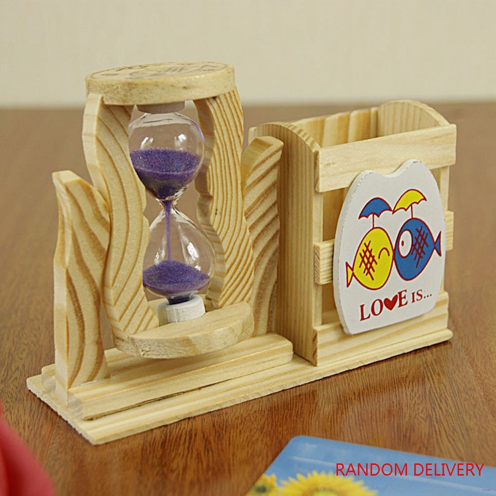 Hộp Đựng Bút Đồng Hồ Cát Bằng Gỗ Với Họa Tiết Hoạt Hình