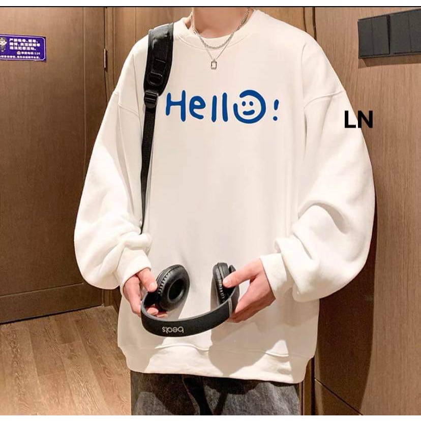 o sweater nam in chữ hello form rộng phong cách Unisex -