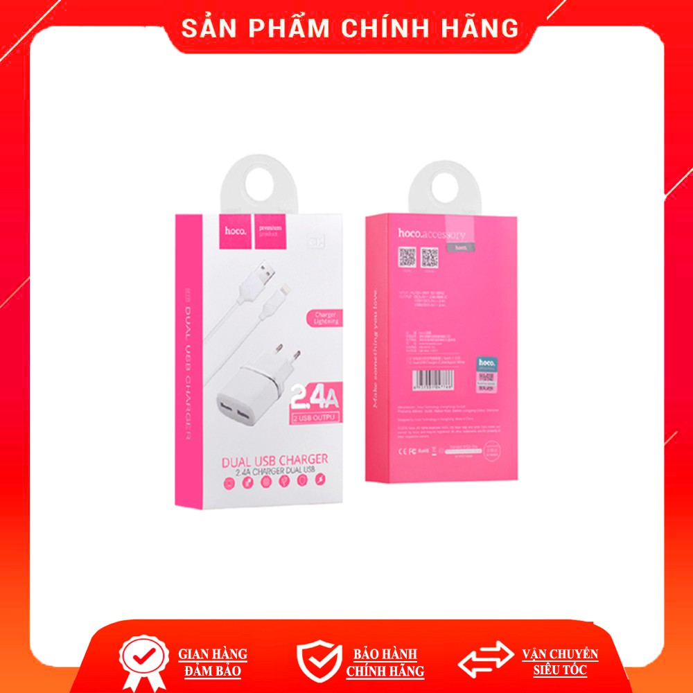 Bộ cáp + củ sạc 2 cổng chính hãng HOCO C12 - Lightning