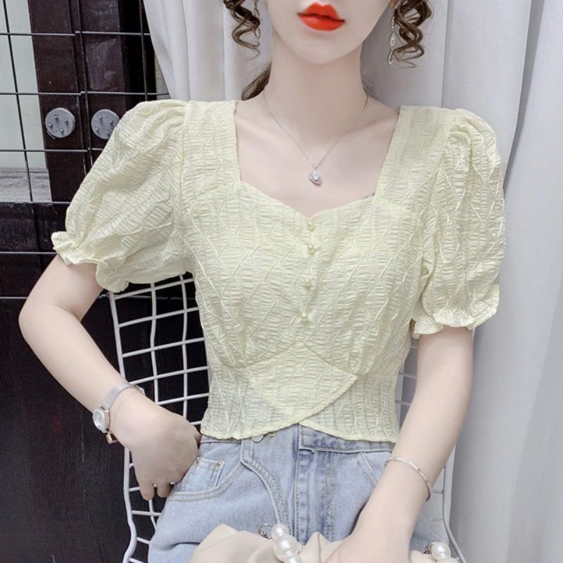 Áo chiffon Cổ Vuông Tay Phồng Thời Trang Mùa Hè Phong Cách Phương Tây Dành Cho Nữ