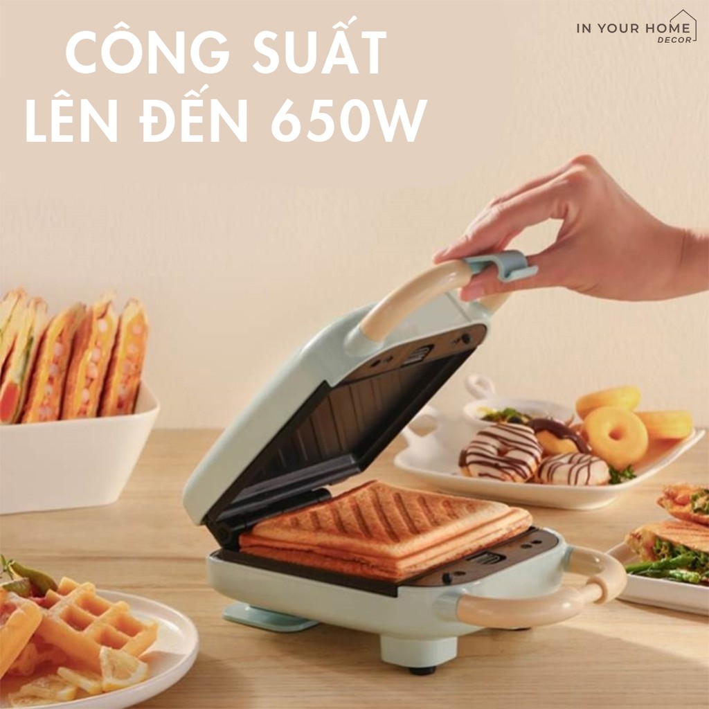 Máy Nướng Bánh Mì Sandwich Waffle Bánh Quế đa năng làm bữa ăn sáng cho gia đình YD518