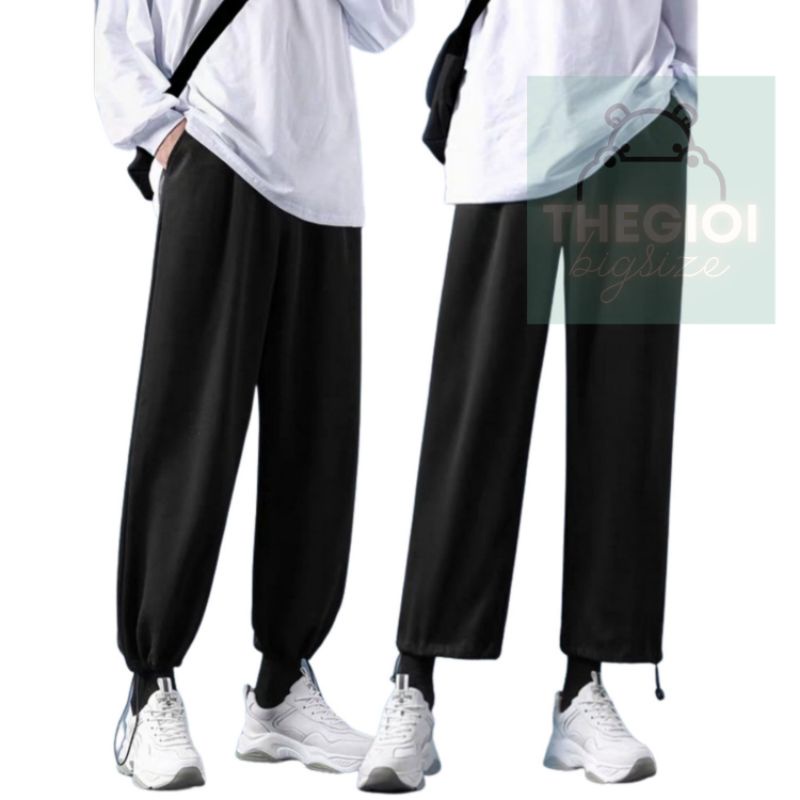 Quần jogger ống rộng lai thun cạp chun dây rút gấu unisex nam nữ 40kg - 97kg