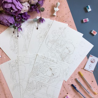 Line art giấy vẽ màu nước