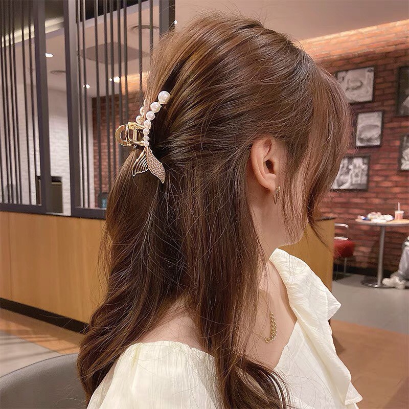 Kẹp tóc Hàn Quốc đính đá ngọc Cặp tóc càng cua kim loại tiên cá thời trang cho nữ xinh sang chảnh Miituu KD5