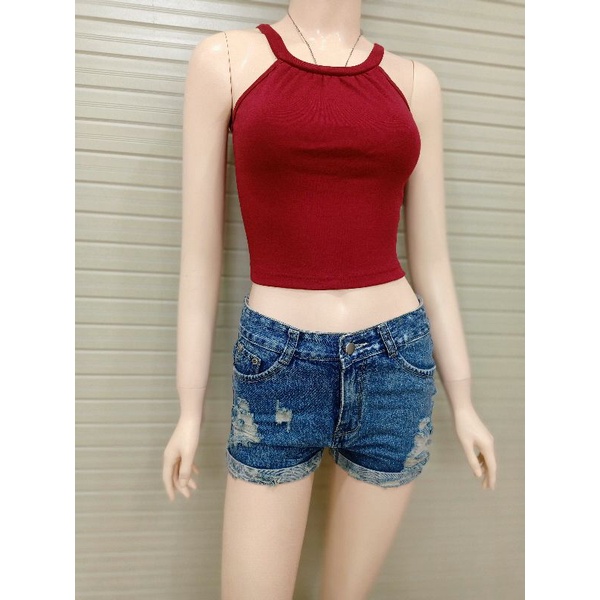 Áo yếm 2 dây cột nơ sau crop top thun giản 4 chiều 4 màu đen, trắng, vàng, đỏ.