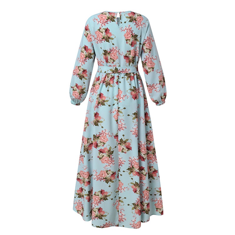 Đầm Hồi Giáo ZANZEA dáng dài cổ tròn dài tay xếp tầng in hoa phong cách vintage cho nữ