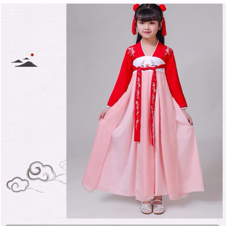 Chân váychân váy tennis◈Cô gái váy Hanfu nguyên bản kiểu Trung Quốc thêu đầy ngực trang phục trẻ em Đường phù hợ