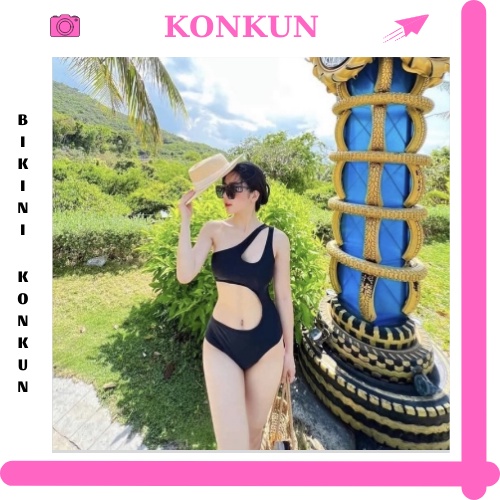 Đồ bơi nữ bikini đi biển một mảnh khoét eo màu đen sexy KONKUN MS41-ĐEN