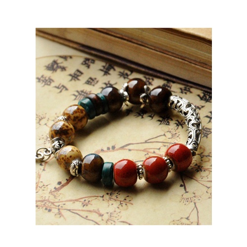 Vòng tay gốm charm hoa 5 cánh Vintage xuất Nhật VGOM18