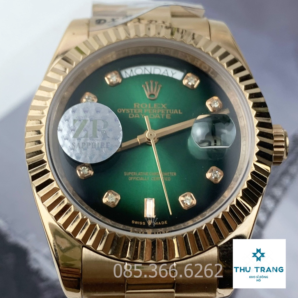 Đồng hồ nam Rolex Đồng hồ cơ Automatic máy Nhật mẫu Classic 2 lịch xanh dây vàng hồng size 39-40mm