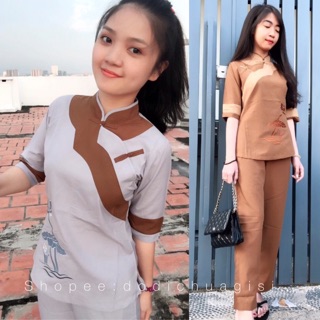 Đồ Lam Đi Chùa # SẪM 2 NÚT # Đồ Bộ Nữ # Quần Áo
