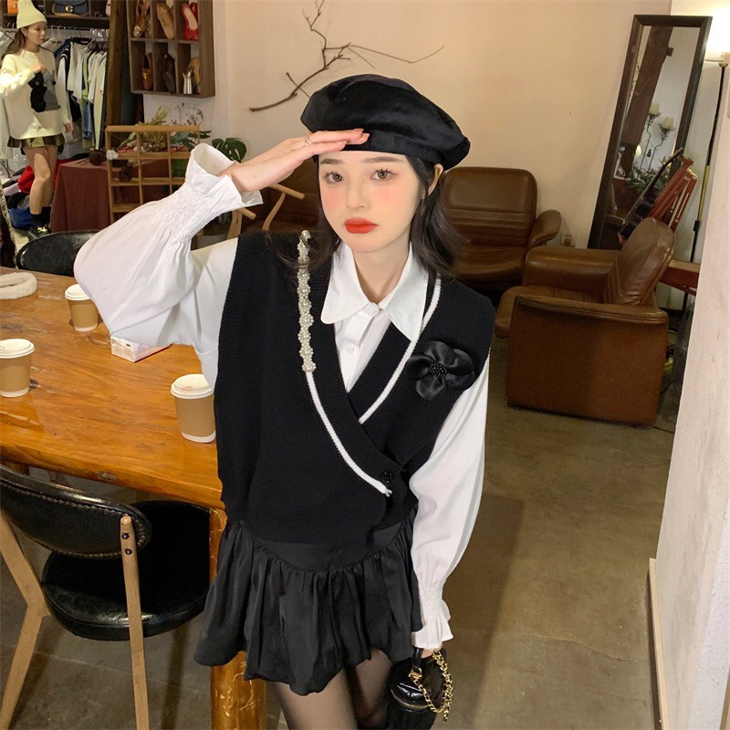 áo sơ mi trắng nữ sơ mi tiểu thư tay bo chun phong cách bánh bèo