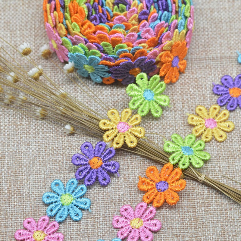 Cuộn Dây Ruy Băng Thêu Ren Hoa Cúc Nhiều Màu Dài 15 Yards Dùng Trang Trí DIY