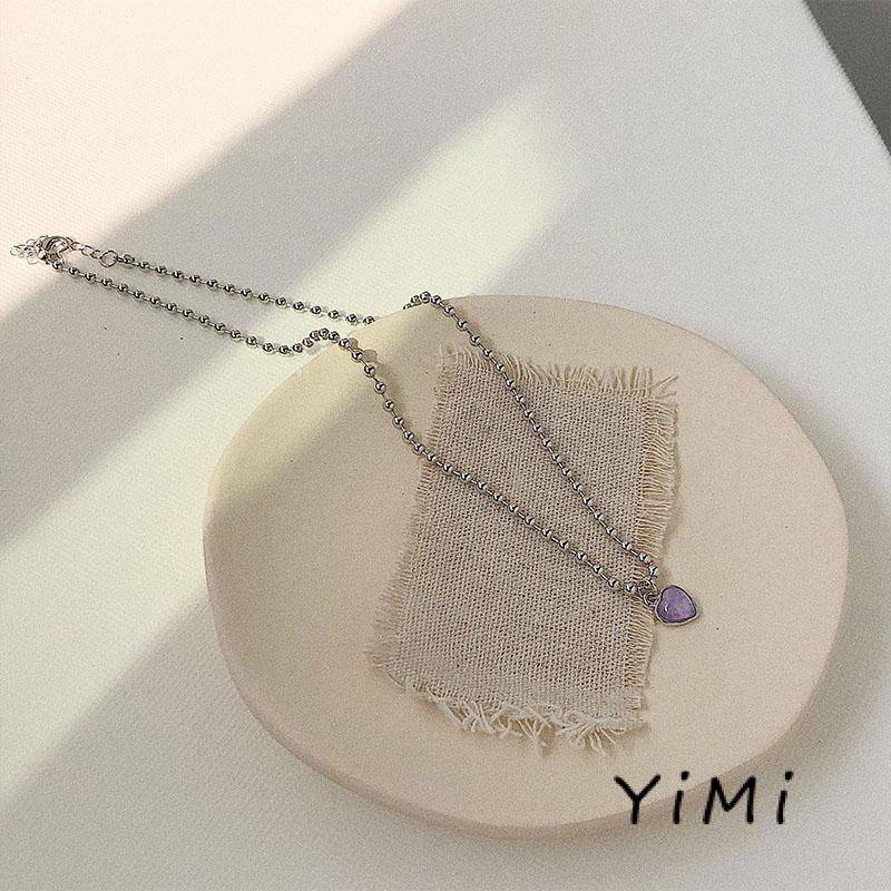 Vòng cổ chuỗi hạt mặt hình trái tim màu tím phong cách Hàn Quốc dễ thương cho nữ