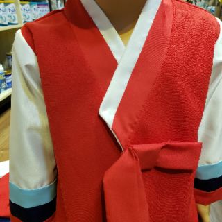 Bộ hanbok bé trai vải twist đỏ