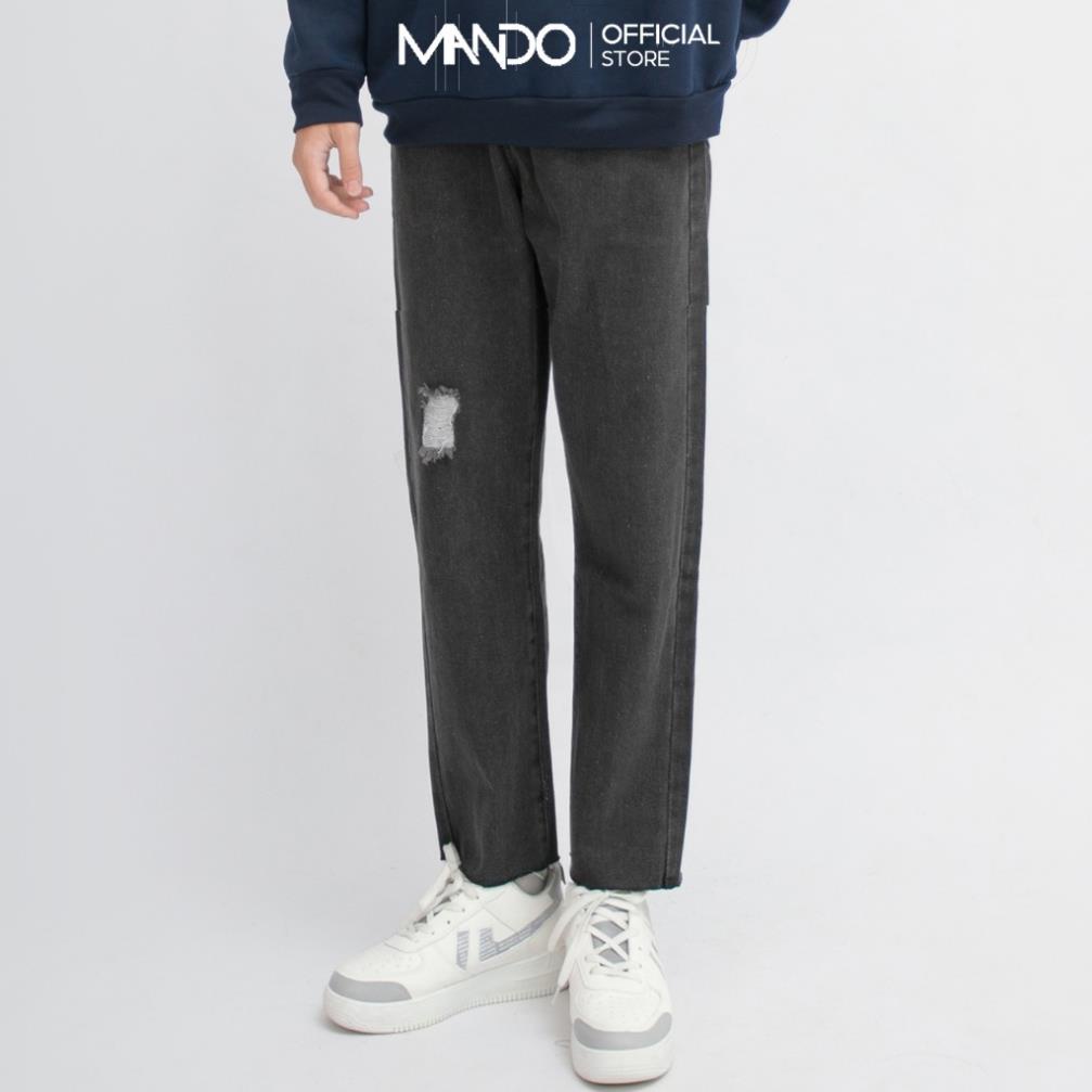 Quần Jean Nam MANDO Rách Gối Ống Suông Form Rộng Kiểu Dáng Basic Unisex Thời Trang Hàn Quốc QJ38 !