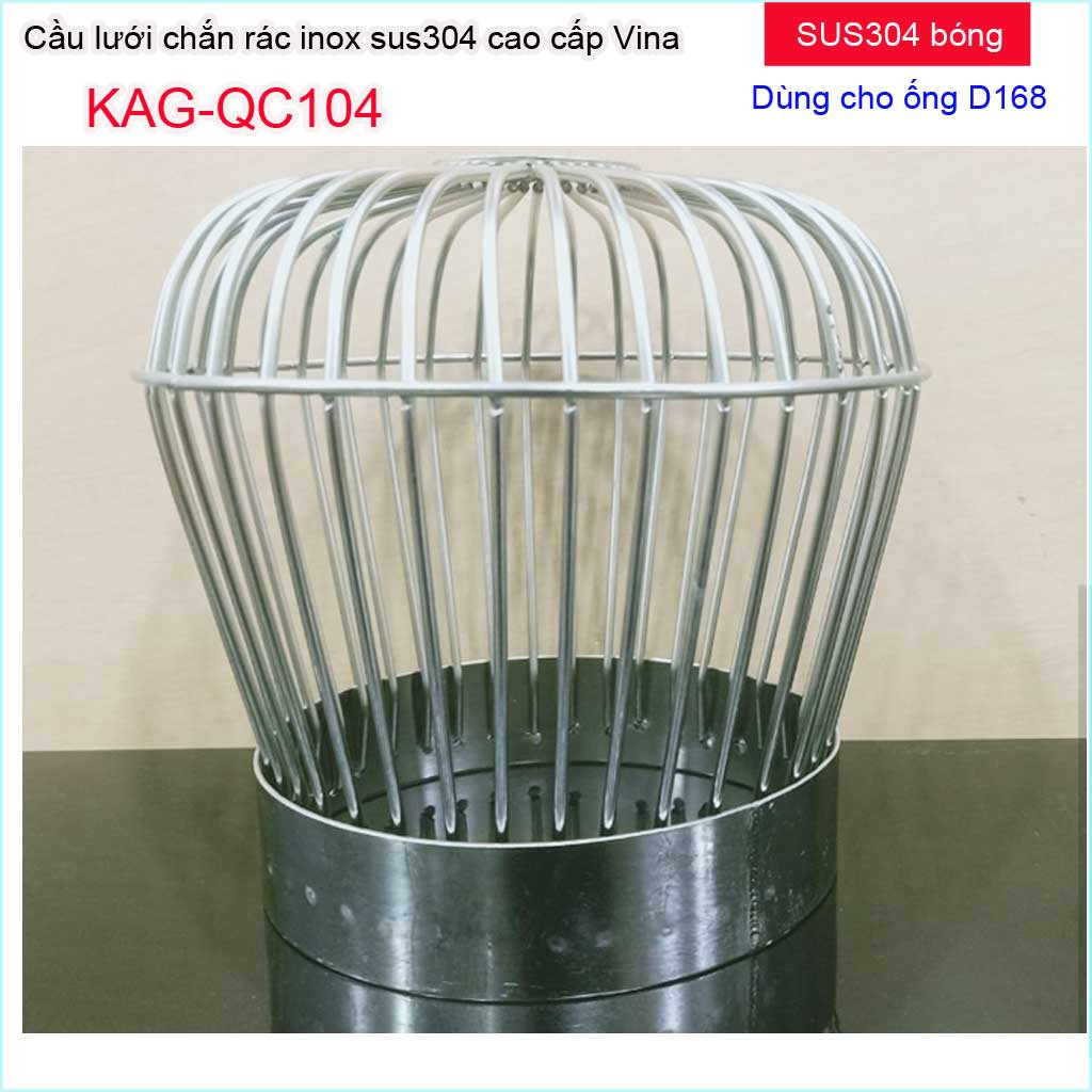 Cầu lưới Inox 304 dày chắn rác sân thượng KAG-QC104, cầu chặn rác thoát nước mưa D168-180 thoát nhanh chống tốt