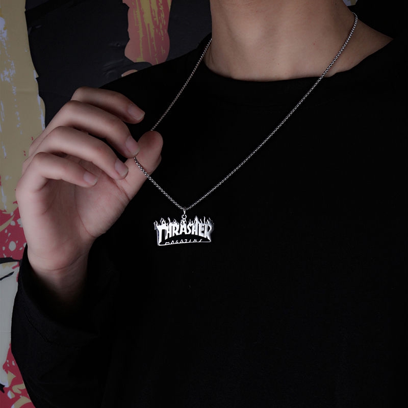Dây Chuyền Thép Titan Phối Mặt Khắc Chữ Phong Cách Hip Hop Đường Phố 22389