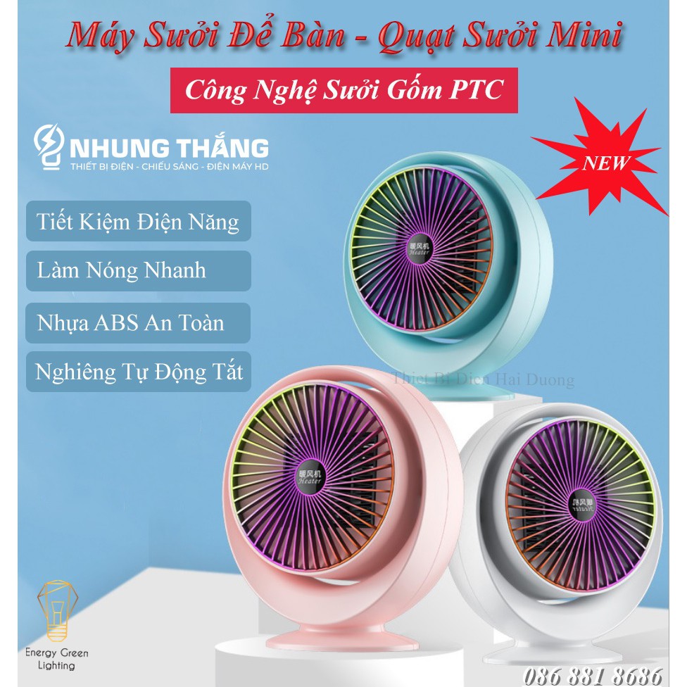 Máy Sưởi Để Bàn MS-303, Quạt Sưởi Mini - Công Nghệ Sưởi Gốm PTC Ceramic-Làm Nóng Nhanh -Tích Hợp Tản Gió -Tiết Kiệm Điện