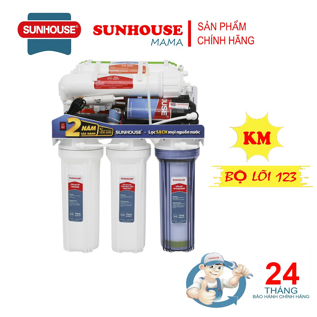  Máy lọc nước SUNHOUSE 10 cấp lọc không vỏ tủ, lắp gầm - Chính hãng.