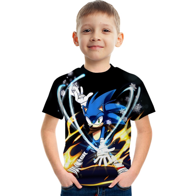 Áo Thun Ngắn Tay In Hoạt Hình Sonic Dễ Thương Cho Bé Trai