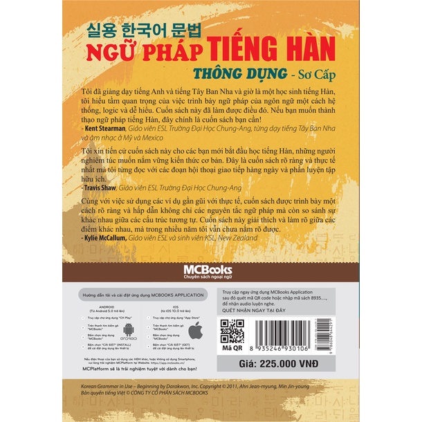 Sách - Ngữ Pháp Tiếng Hàn Thông Dụng (Sơ Cấp) – Korean Grammar In Use - MCBooks