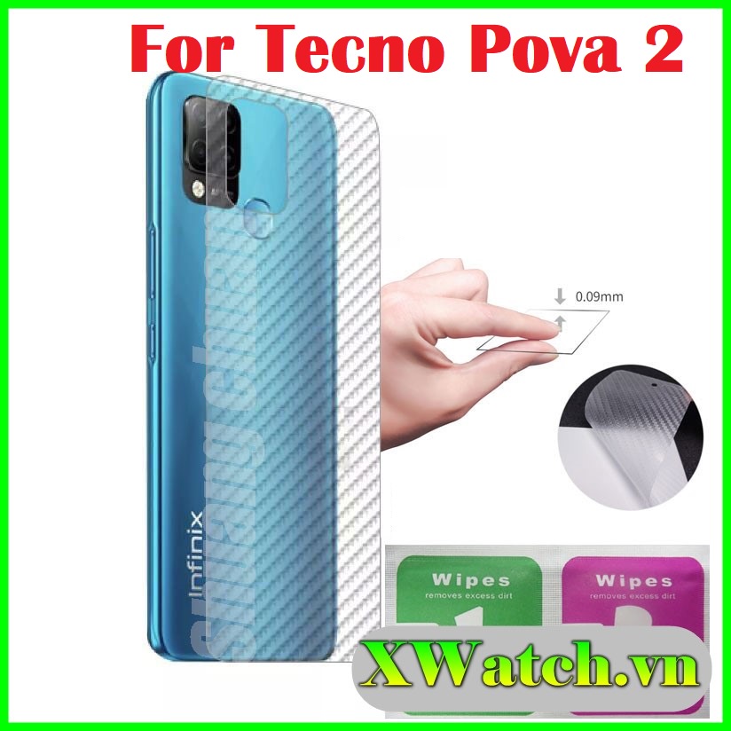 Miếng dán carbon mặt lưng Tecno Pova 2 Spark 8C Pop 5 Lte Spark 7 Spark 7T Spark 6 Go bảo vệ lưng máy chống bám vân tay