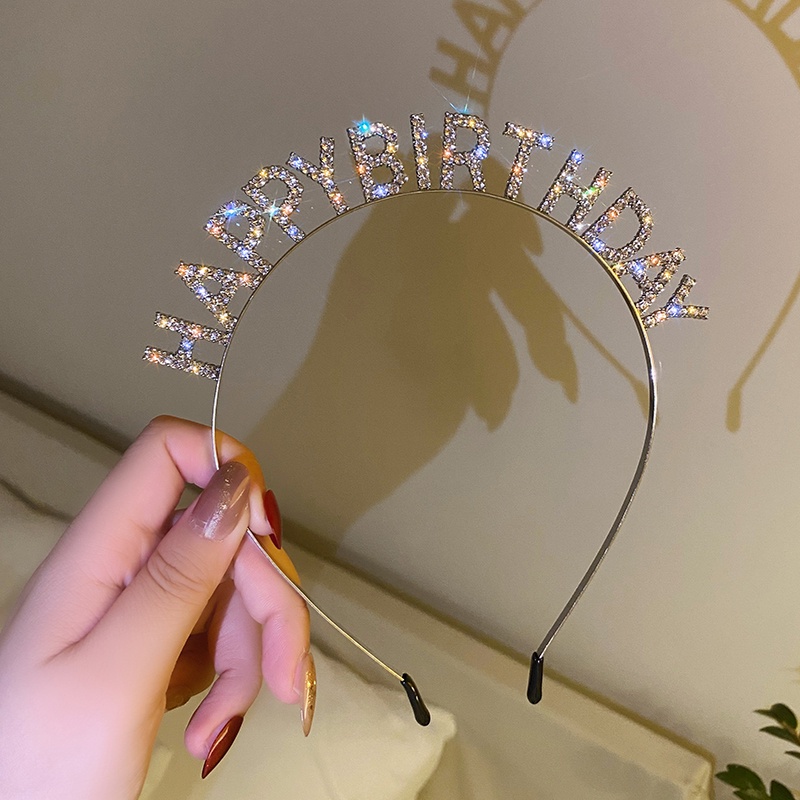 Vương Miện Công Chúa Toàn Diện Đính Đá Kim Cương In Chữ happy birthday Đơn Giản Thời Trang Dành Cho Tiệc Sinh Nhật