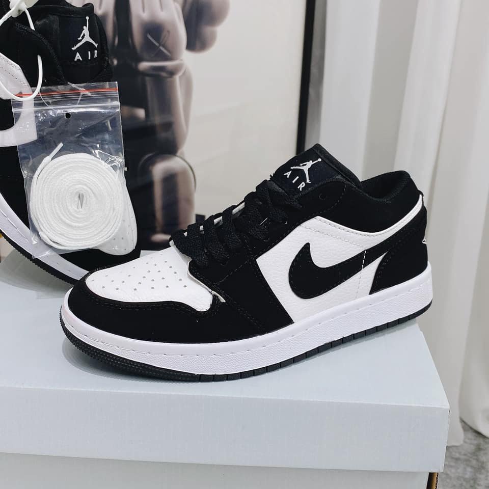 Giày thể thao Jordan 1 đen trắng nam nữ, Giày Sneaker jodan, JD1 low đen cực dễ phối đồ full box bill