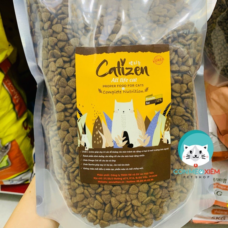Hạt cho mèo Catizen 1kg, thức ăn khô cho mèo con mèo lớn Con Mèo Xiêm