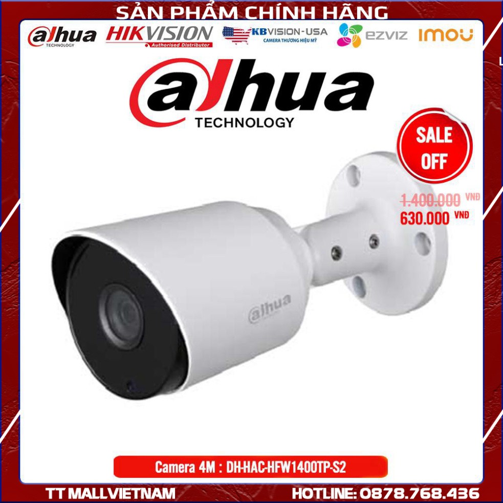 Camera HDCVI 4MP Dahua HAC-HFW1400TP-S2 - Bảo hành chính hãng 2 năm