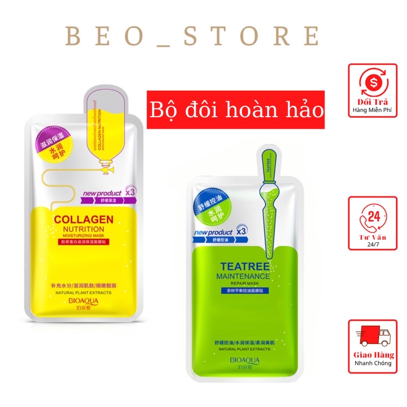 Mặt nạ Collagen và Tea Tree Bioaqua loại bỏ dầu nhờn chống viêm dưỡng ẩm làm trắng da