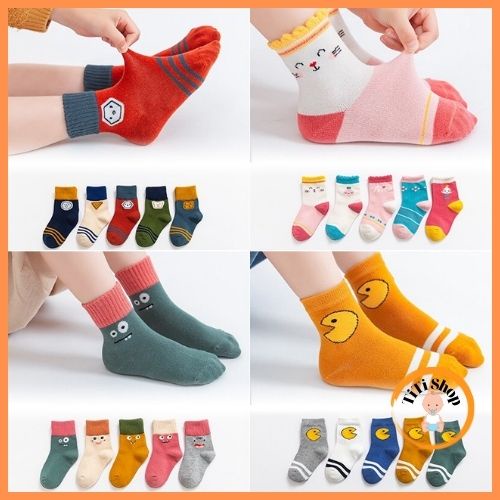 Tất cho bé, Sét 5 đôi vớ cho bé trai bé gái Tất Trẻ Em Chất Cotton Hàng Xuất Khẩu TiTi Shop