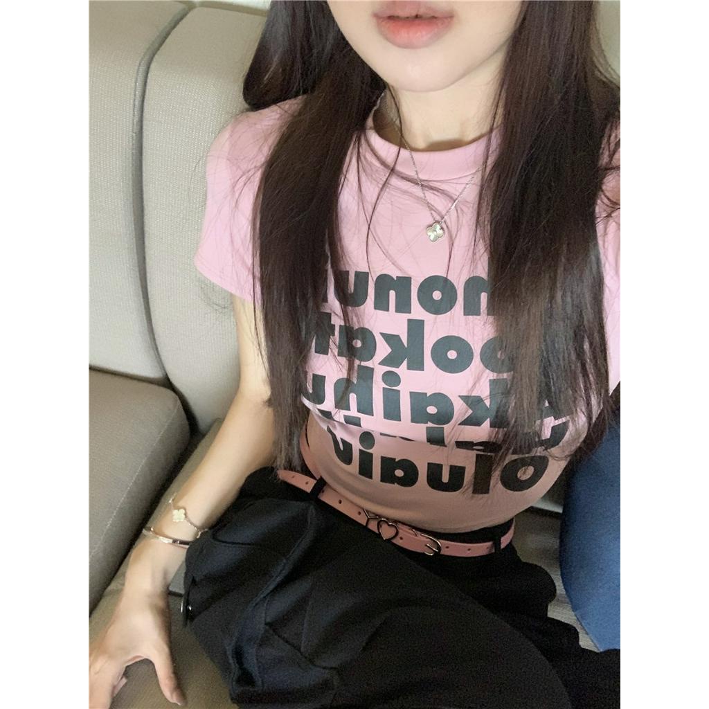 Áo Thun Cộc Tay Cổ Tròn Dáng Ôm In Chữ 63371