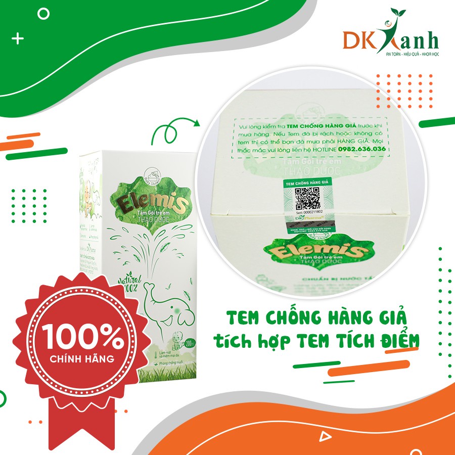 [HÀNG CHUẨN - DATE MỚI] Combo 1 nước tắm bé Elemis 200ml + 1 dầu massage Oriky - DK Pharma