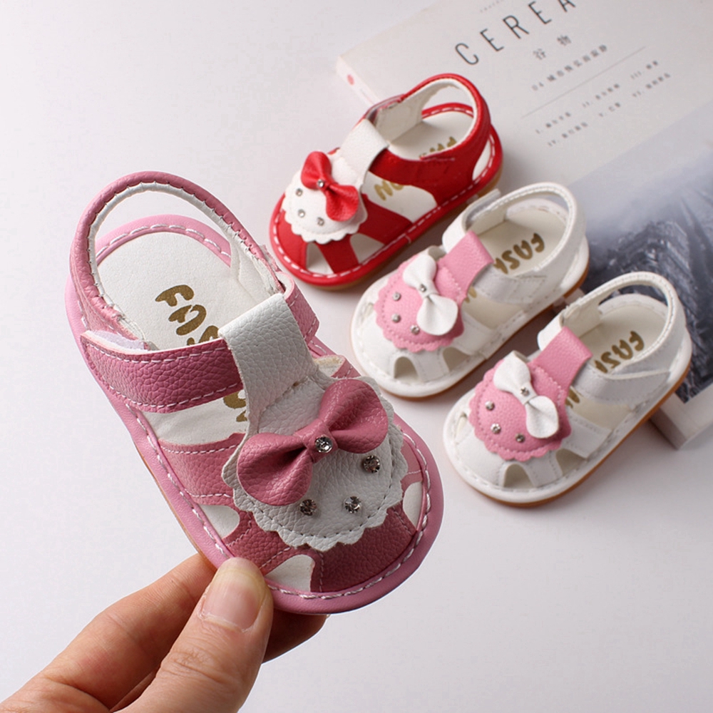 0-2 Years New Fashion Cute Bow Pre Walker Newborn Shoes for Baby White Sandals Shoes with Sound Infant Toddler Sandals